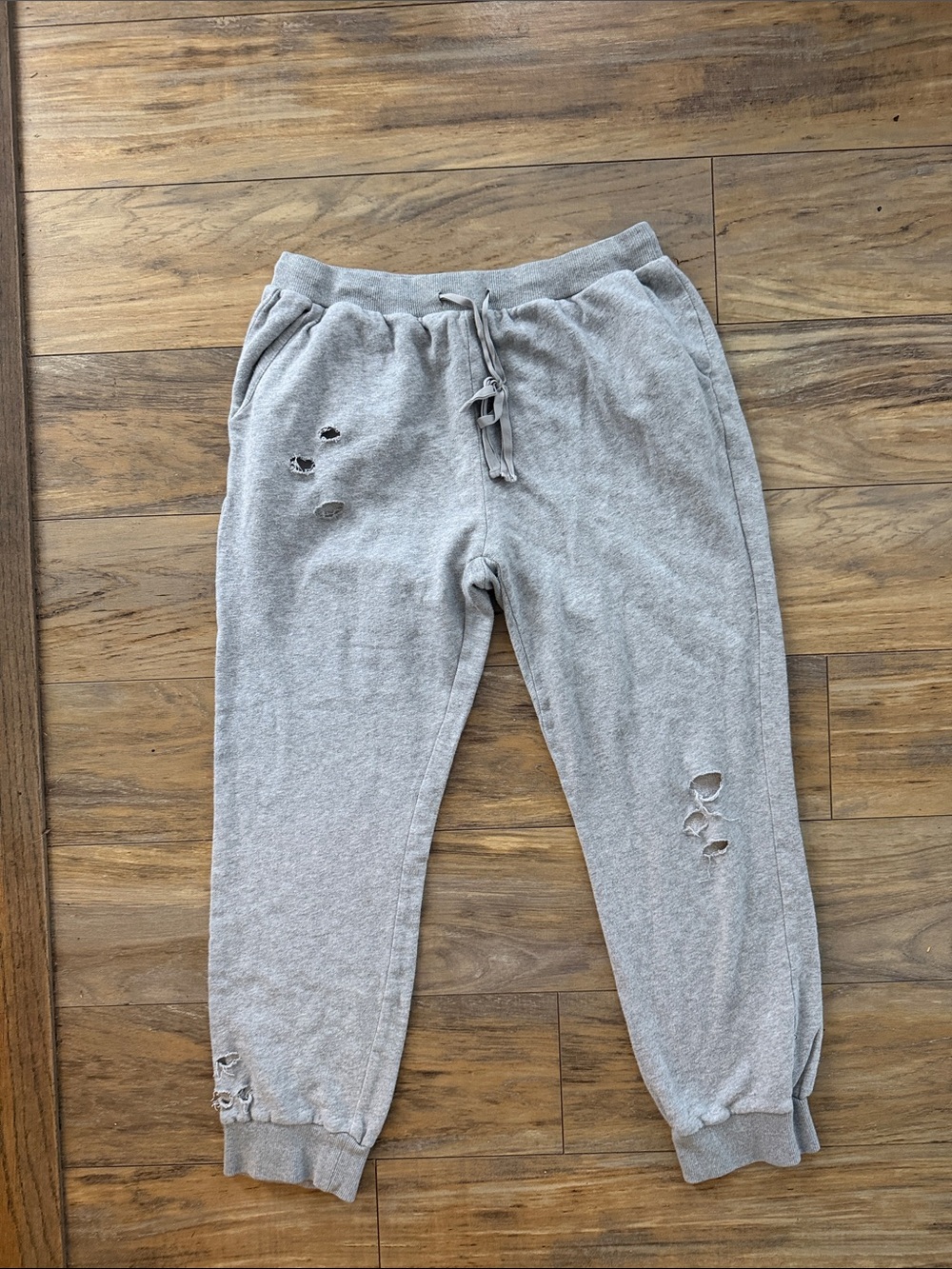 Honey Punch Light Gray Distressed Sweatpants